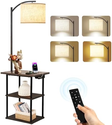 PESRAE Floor Lamp with Table & Remote, End Table with Charging Station by PESRAE