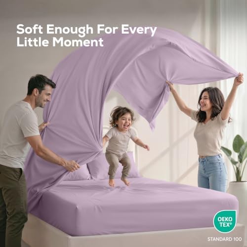 Full Sheets Set, 4 Pieces 16" Deep Pocket Hotel Luxury Bed Sheets, Lavender - Image 5