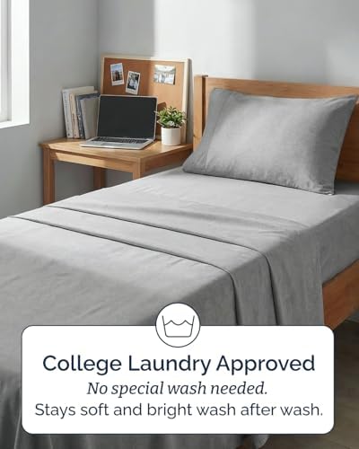 Twin XL 3 Piece Sheet Set - College Dorm Room Essentials - Heathered Grey - Image 6