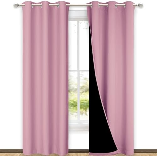 NICETOWN Crystal Pink Full Shade Curtain Panels, Pair of Thermal Insulated & Energy Efficiency Blackout Curtains for Living Room Windows, Lined Silky Performance Window Dressing (42" Wide x 84" Long) by NICETOWN