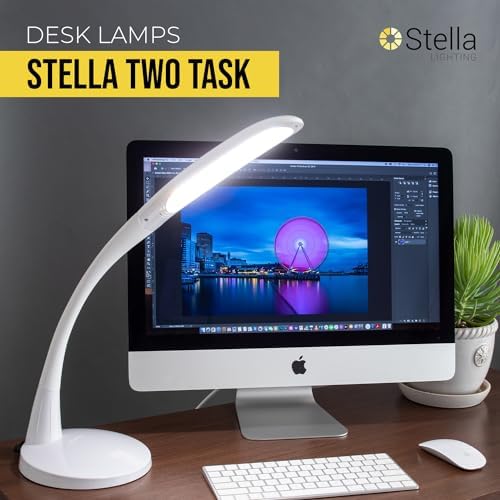 Two Task Lamp, 12W Adjustable Desk Lamp, Dimmable LED Light with Custom Color Temperature for Desk, Office, Bedroom, Living Room, Modern Design for Work, Study, Reading Needs, (White) - Image 2
