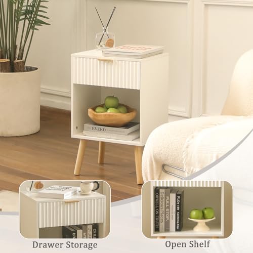 Fultyle White Nightstand with Charging Station, Fluted Bedside Table - Image 6