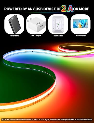 PAUTIX RGB Smart IC COB LED Strip Light 5V USB,Color Chasing UL-Listed Multicolor Flexible Tape LED Strip Light 9.84ft/3m Compatible with Alexa/Google Assistant,for TV,Desk,Monitor DIY Decoration - Image 6