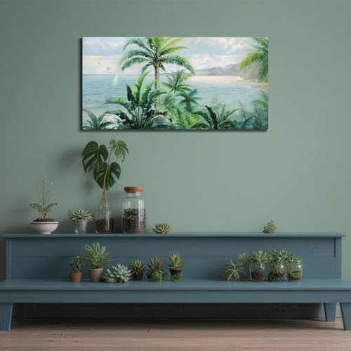 Anolyfi Palm Tree Green Tropical Canvas Wall Art for Living Room 48"x24" - Image 7