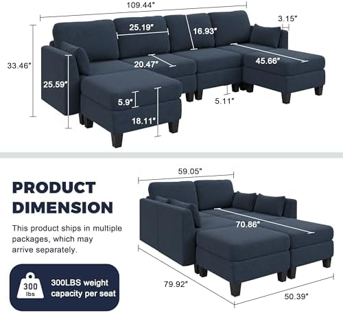 Modular Sectional Sofa 6 Seaters Modular Sleeper Sofa Couch - Image 3