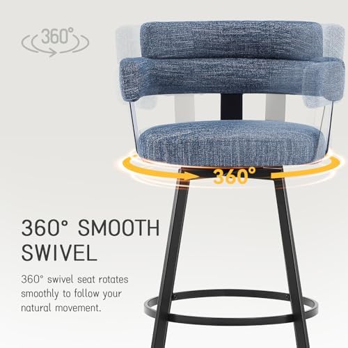 Counter Height Bar Stools with Full Back – Swivel Counter Stools Set of 2 with Linen Padded Back, Metal Footrest, Modern Barstools for Kitchen Counter, Island, Dining Room, Blue 24 inch - Image 4