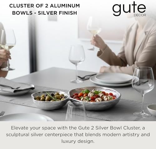 2 Cluster Decorative Bowls Bright Silver Snack Tray Bowl Chip & Dip Serving Piece Strong Brass Centerpiece Beautiful Room Accent & Entertaining Parties Home Decor Wedding Gifts 11 Inch Decorative Gift - Image 2