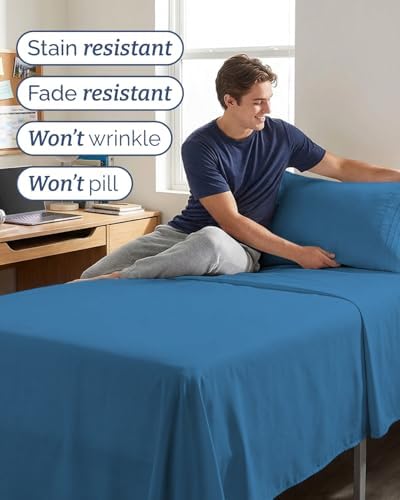 Twin XL 3 Piece Sheet Set - College Dorm Room Essentials - Denim Blue - Image 5