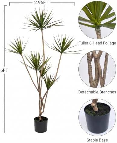 6FT Artificial Dracaena Plant Faux Tree with Detachable Branches - Image 2