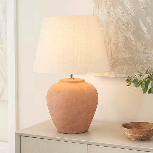Nourison Home 20" Rustic Terracotta Ceramic Table Lamp with Fabric Shade, Bedside Nightstand Lamp for Bedroom, Living Room, Entryway - Image 3
