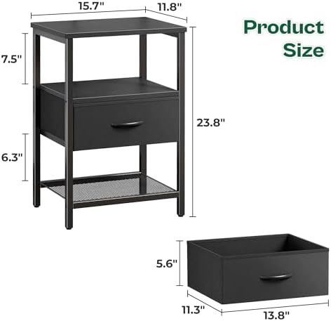 Huuger Nightstand Set of 2, Night Stand with Fabric Drawer, Mesh Shelf - Image 3