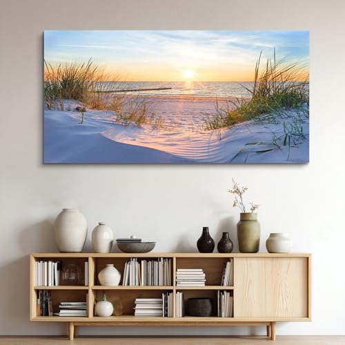 Canvas Wall Art For Living Room Super Large Size Wall Decor For Office Canvas Art Framed Pictures Artwork Blue Sun Beach Grass Ocean Landscape Paintings Bedroom Decor Seascape Draw Home Decorations - Image 5