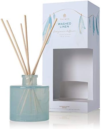 Thymes Petite Reed Diffuser Set – Includes Rattan Wood Sticks, Fragrance Oil, & Glass Bottle – Home Fragrance Oil Diffuser – Luxury Home Decor – Guest Bathroom Essentials (Washed Linen, 4 fl oz) by Unknown