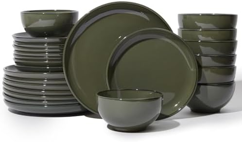 Pokini Stoneware Dinnerware Sets for 8, 24pcs Plates and Bowls Sets Dishes by Pokini