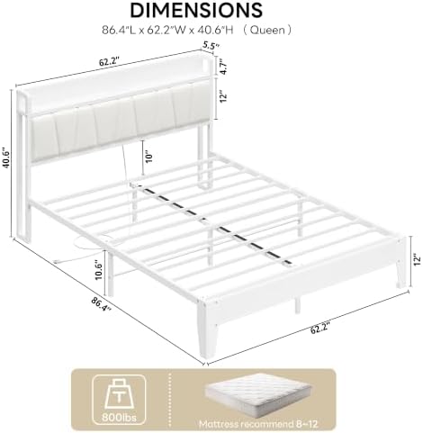 LIKIMIO Queen Bed Frame with Storage Headboard and Charging Station - Image 2