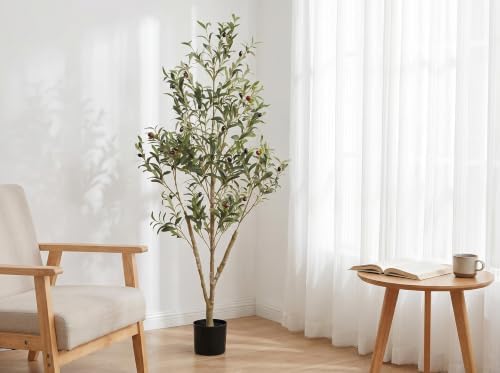 5ft Artificial Olive Tree, Realistic Faux Plant Indoor with Black Pot - Image 4