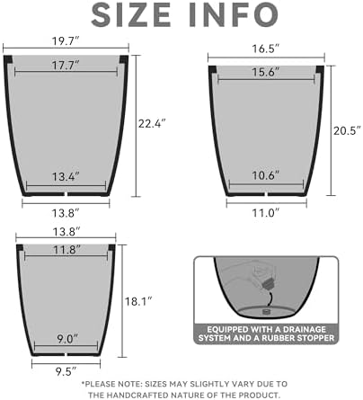 Kante 18.1",20.5",22.4" H Tall Round Concrete Planters Set of 3, Outdoor Indoor Modern Decorative Plant Pots with Drainage Hole & Rubber Plug for Home & Garden Pure White - Image 4
