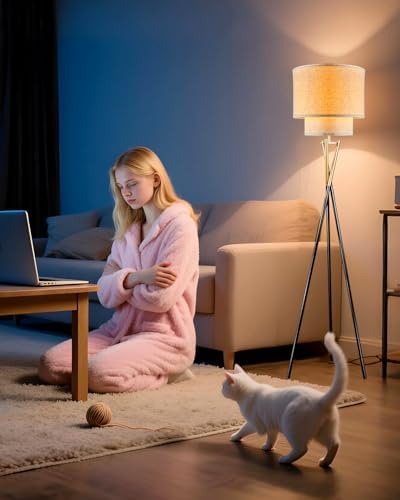 Lightdot Gold Tripod Floor Lamp, Modern Floor Lamp for Living Room, Standing Lamp with Linen Shade, E26 Bulb Included, 66" Tall Floor Lamps for Bedroom, Home Office by LightdotLighting