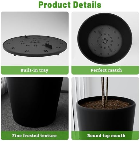 SnugNiture Set of 2 Round Tall Planters 22 Inch, Large Planter for Indoor Outdoor Plants, Modern Flower Pot Containers Large Decorative Tree Planter, Black - Image 5