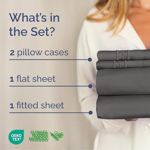 Cal King Size 4 Piece Sheet Set - Breathable & Cooling Sheets - Charcoal - Image 2