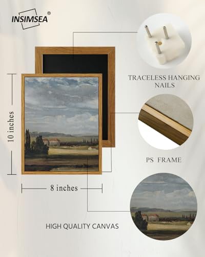 InSimSea Framed Canvas Wall Art, Vintage Landscape Painting, Rustic Nature Scenery Decor for Living Room Shelf Hallway,10x8in, Blue Tones - Image 4