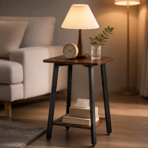 King Oasis Small End Table, Square Side Table with 2-Tier Open Storage Shelf, Wood and Metal Nightstand for Living Room, Bedroom or Small Space, Rustic Brow - Image 6