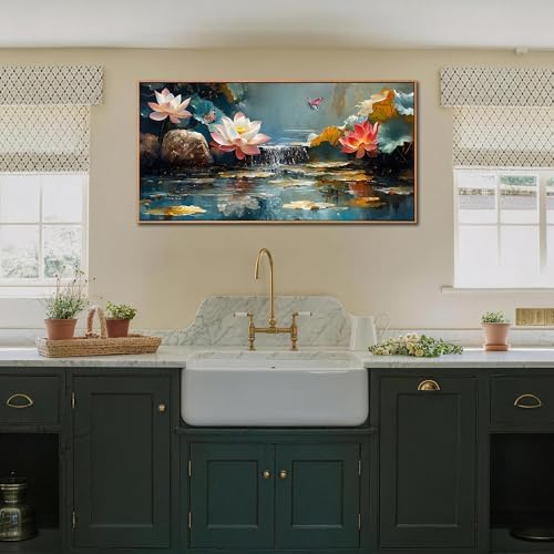 Anolyfi Lotus Canvas Large Framed Wall Art for Living Room, Lotus Wall Decor Zen Yoga Painting Artwork for Spa Bedroom Hallway Dining Room Office Home Decor, 40"x20" - Image 6