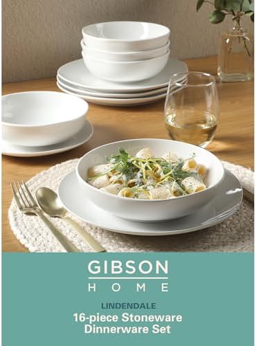 Gibson Home Lindendale 16 Piece Porcelain Ceramic Plates and Bowls Dishes Scratch and Chip Resistant Service for 4 Dinnerware Set - White - Image 2