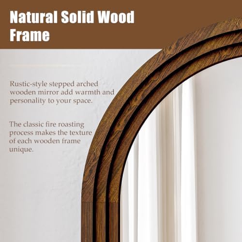 35"x78" Full Length Mirror Solid Wood Frame, Arched Floor Mirror Full Length with Stand, Room Decor Big Full Body Mirror with HD Tempered Glass for Bedroom, Living Room, Walnut Wood - Image 2