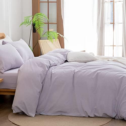 BESTOUCH Cotton Solid Duvet Cover Set Linen Feel Taro Purple Oversized King - Image 3