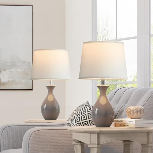 PARTPHONER Table Lamp Set of 2, Modern Ceramic Bedside Lamps for Night Stands, Classic Small Lamp Nightstand Lamp for Bedroom Living Room Desk End Table Rocker Swtich Grey - Image 4