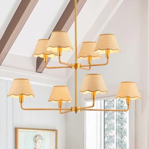 2-Layers Boho Rattan Chandelier 8-Lights Rustic Industrial Pendant Light Large Adjustable Pendant Lighting Fixtures for Kitchen Island Dining Living Room, Dia 41”, UL Listed by liveastylishlife