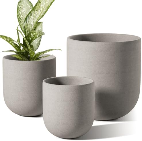 LE TAUCI 6, 8 & 10 Inch Ceramic Planter Set for Indoor Plants, Neutral Gray by LETAUCI