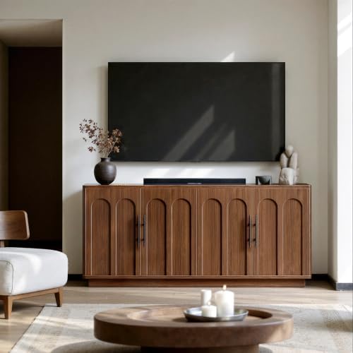 Evermagin 67" Arched Walnut Sideboard Buffet Cabinet with Storage - Image 5