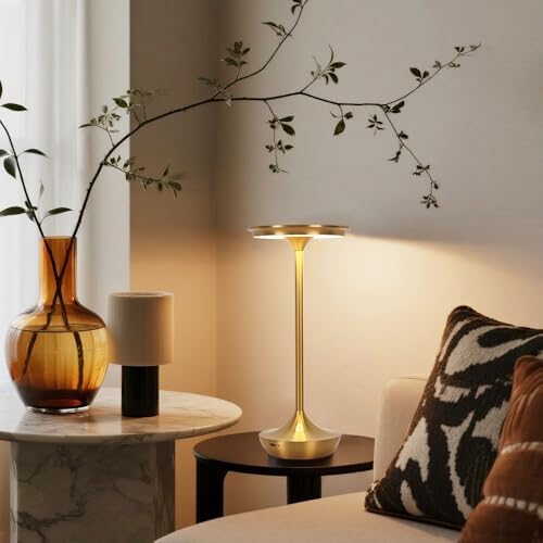 Rechargeable Cordless Table Lamp,Portable Outdoor 6000mAh Battery Operated LED Table Light Touch Control 3 Color Dimmable for Bedroom,Patio,Cofee,Camping,Dining,Restaurant&Livingroom-Gold - Image 4