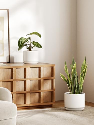 LE TAUCI Ceramic Plant Pots, Set of 2, 8+10 Inch, White - Image 2