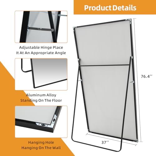 LFT HUIMEI2Y 76.4"x37" Full Length Mirror, Black Floor Mirror - Image 3