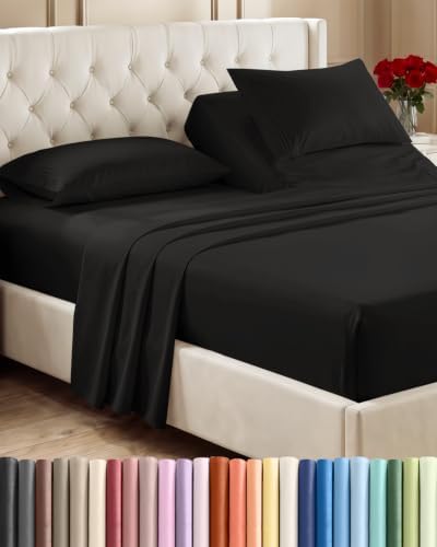 Flex Top Split Head King 4 Piece Sheet Set - Ultra-Soft, Breathable - Black by CGKUnlimited