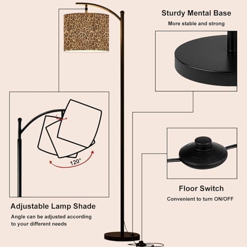 Arc Floor Lamp Leopard Seamless Pattern Animal Print Modern Tall Standing Lamp Dimmable with Remote Adjustable Drum Shade Footswitch for Living Room Bedroom Office - Image 4