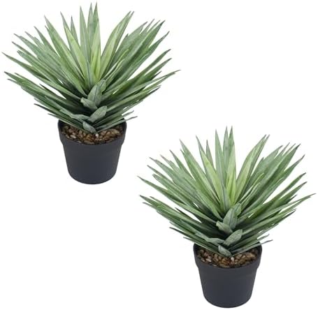 15 Inches Artificial Agave Plant for Indoor & Outdoor - Large Fake Agave Plant in Black Pot with Real Stone Pebbles, Modern Home Office Decor, 81 Leaves (2 Pack) by Unknown