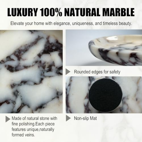 Marble Fruit Bowl with Pedestal, 9.8" Calacatta Viola Decorative Bowl - Image 4
