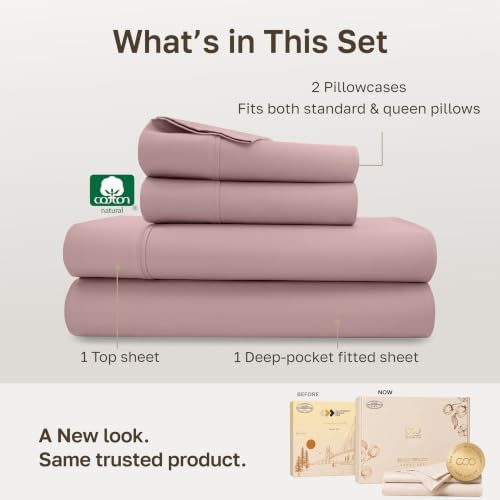 California Design Den 100% Cotton Sateen Queen Sheet Set Deep Pocket, Mauve - Image 3