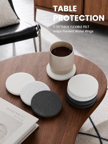 Fluxynara Felt Coasters with Holder, Set of 8 for Drinks, Concrete Echo - Image 3