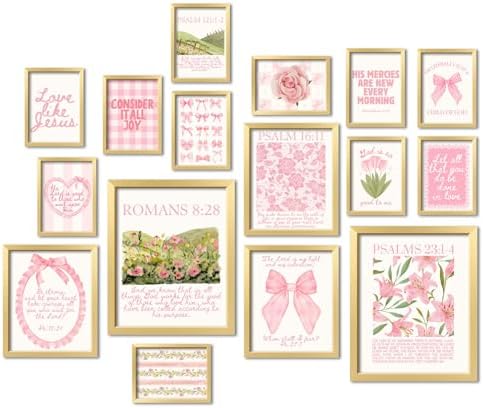 ANERZA 16 PCS Christian Coquette Wall Art Decor, Pink Bow Bible Verses Gallery Wall Prints for Bedroom Nursery, Jesus Posters for Living Room Aesthetic, Scripture Preppy Dorm Collage Kit for Girls Kids by ANERZA