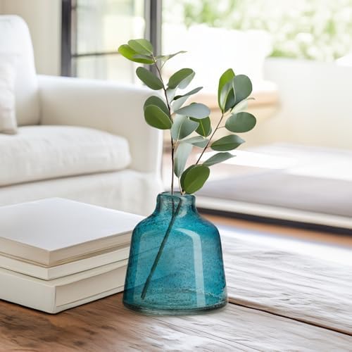 Torre & Tagus 6 Inch Tall Blue Glass Vase with Gold Flakes, Mouth Blown Glass Vase Blue Flower Vase Centerpieces, Watertight for Hydroponic Plants, Coastal Decor Accents (Marina) - Image 4