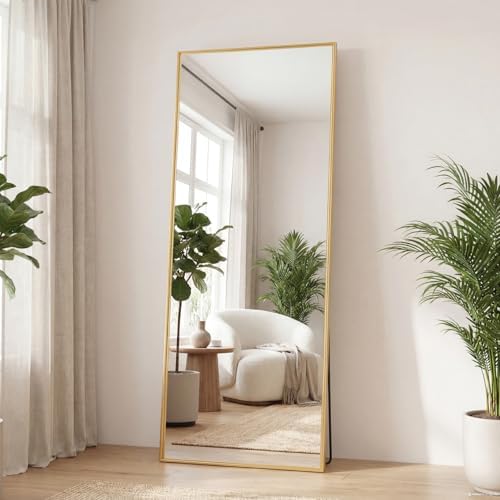 DUMOS Full Length Mirror 64"x21" Full Body Floor Mirror for Bedroom or Cloakroom, Can Stand Alone, Hang or Lean Against Wall, Tall Wall Mirrors with Stand, Gold by DumosLifestyle