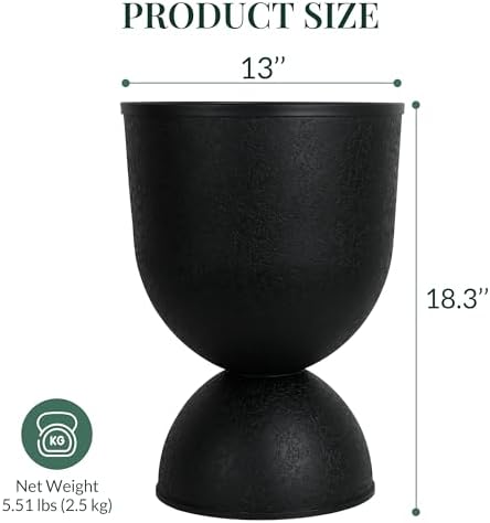 KOL 18 Inch Tall Planters, Black Plastic Urn Planters, 2 Pack - Image 5