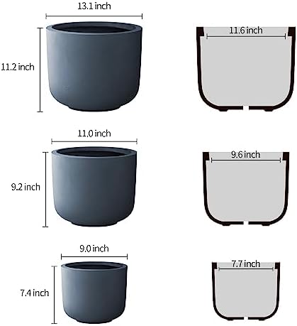 Kante Set of 3 Charcoal Concrete Capsule Planters 13.1" 11" 9" Dia - Image 2