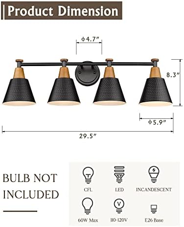 FEMILA Bathroom Vanity Light, 4-Lights Bathroom Light Fixtures Over Mirror, Modern Wall Mounted Lamp, Hammered Metal Shade, 4FG59B-4W BK - Image 2