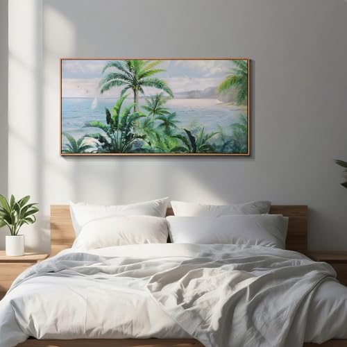 Anolyfi Framed Wall Art Palm Tree Picture Tropical Wall Decor for Living Room, Large Canvas Wall Art Painting Nature Seascape Artwork for Bedroom Kitchen Hallway Office Home Decor, 40"x20" - Image 4